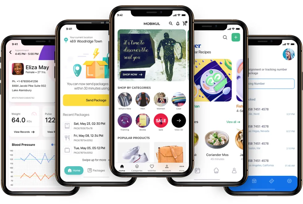 Mobile app: shopping and health screens