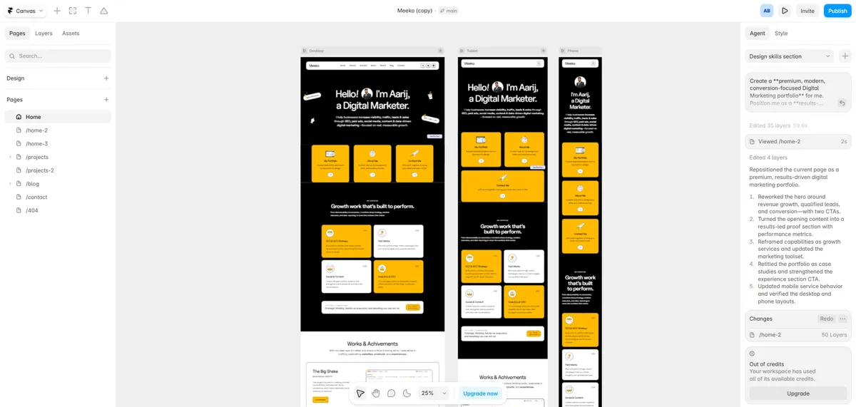 UI/UX design: website portfolio